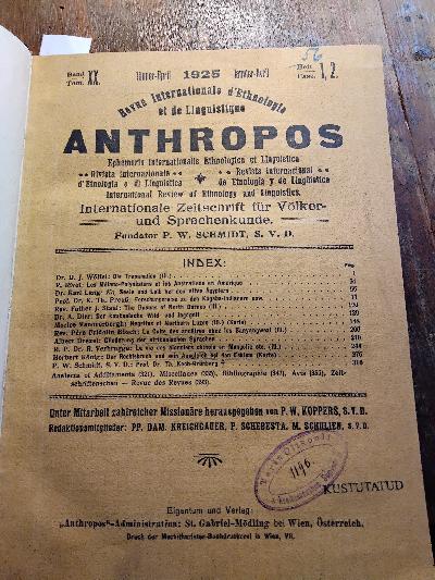 Anthropos+Internationale+Zeitschrift+f%C3%BCr+V%C3%B6lker+und+Sprachenkunde++Band+XX%2C++Heft+1%2C2