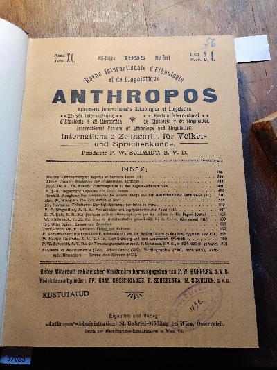 Anthropos+Internationale+Zeitschrift+f%C3%BCr+V%C3%B6lker+und+Sprachenkunde++Band+XX%2C++Heft+3%2C4