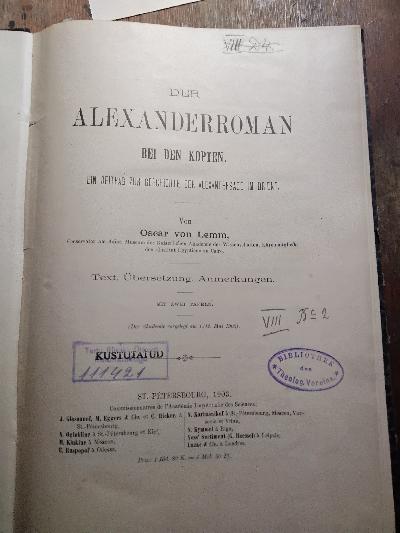 Der+Alexanderroman+bei+den+Kopten++Ein+Beitrag+zur+Geschichte+der+Alexandersage+im+Orient