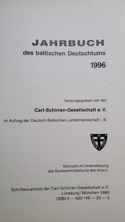 Jahrbuch des baltischen Deutschtums 1996 - Front Cover