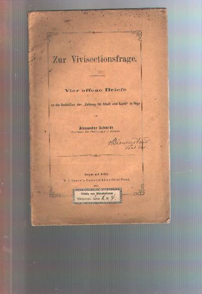 Zur+Vivisectionsfrage++Vier+offene+Briefe+an+die+Redaction+der+%22Zeitung+f%C3%BCr+Stadt+und+Land%22+in+Riga