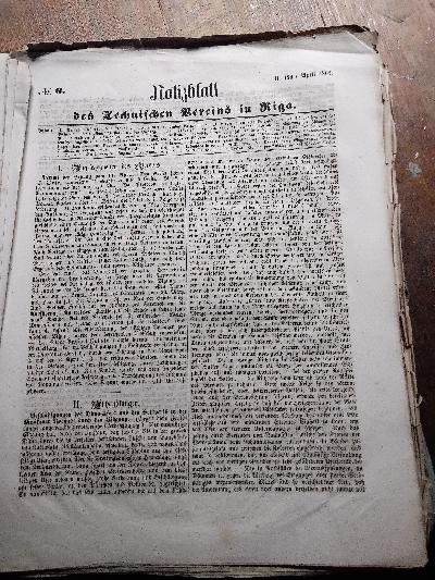 Notizblatt des technischen Vereins zu Riga  Erster Jahrgang - Front Cover