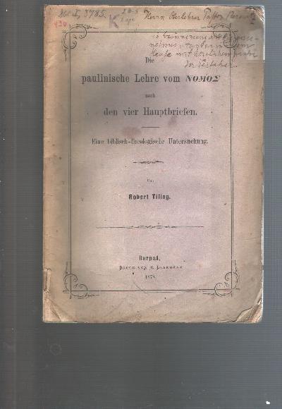 Die+paulinische+Lehre+vom+Nomos++nach+den+vier+Hauptbriefen+++Eine+biblisch-theologische+Untersuchung