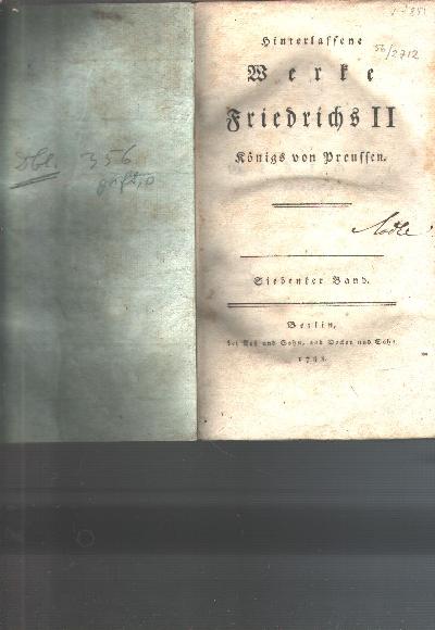 Hinterlassene+Werke+Friedrichs+II+K%C3%B6nigs+von+Preussen++Siebenter+und+Achter+Band+%28Gedichte%29