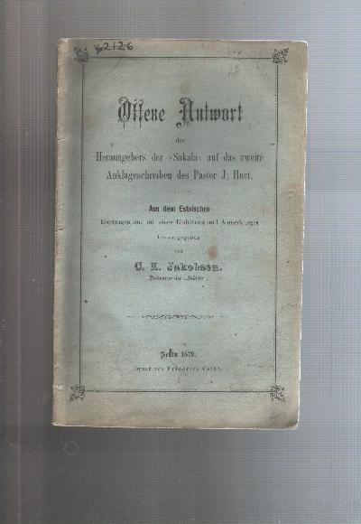 Offene Antwort Des Herausgebers Der Sakala Auf Das Zweite 