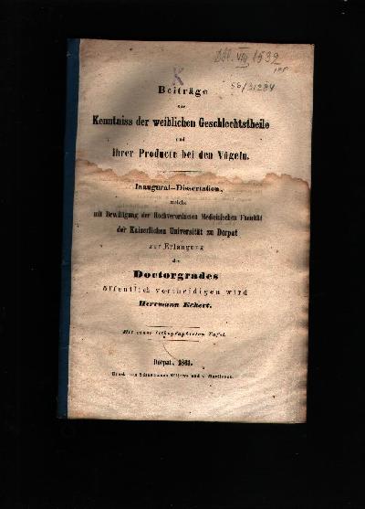Beitr%C3%A4ge+zur+Kenntniss+der+weiblichen+Geschlechtstheile+und+ihrer+Producte+bei+den+V%C3%B6geln