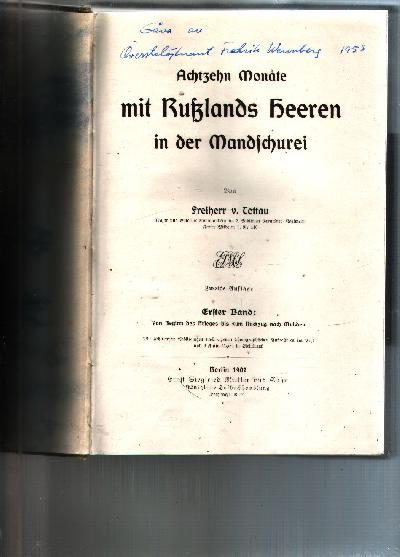 Achtzehn+Monate+mit+Russlands+Heeren+in+der+Mandschurei++Erster+Band++Von+Beginn+des+Krieges+bis+zum+R%C3%BCckzug+nach+Mukden