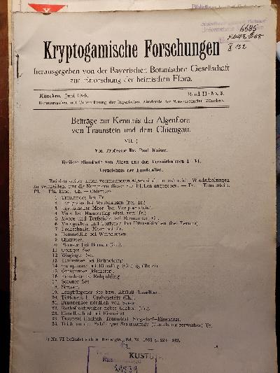 Kryptogamische+Forschungen+Band+II+No.+3++Beitr%C3%A4ge+zur+Kenntnis+der+Algenflora+von+Traunstein+und+dem+Chiemgau+++Beitrag+zur+Lebermoosflora+Bayerns+++Nachruf+Leopold+Noeske