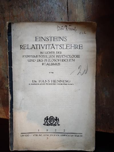 Einsteins+Relativit%C3%A4tslehre+im+Lichte+der+experimentellen+Psychologie+und+des+philosophischen+Realismus.