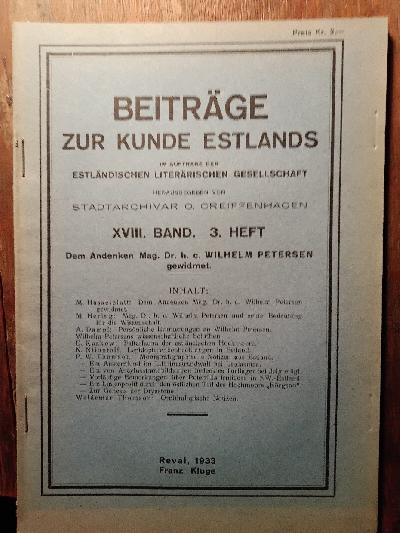 Dem+Andenken+Mag.+Dr.+h.+c.+Wilhelm+Petersen%3B+Mag.+Dr.+h.+c.+Wilhelm+Petersen+und+seine+Bedeutung+f%C3%BCr+die+Wissenschaft%3B+Pers%C3%B6nliche+Erinnerungen+an+Wilhelm+Petersen%2C+Wilhelm+Petersens+wissenschaftliche+Schrifften%3B+Falterfauna+der+estl%C3%A4ndischen+Hochmoore%3B+Lepidopterenbeobachtungen+in+Estland%2C+Moorstratigraphische+Notizen+aus+Estland%3B+Ornithologische+Notizen%3B+