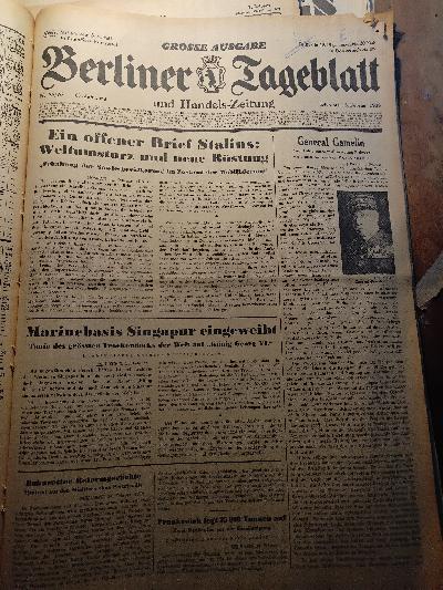 Berliner Tageblatt Nr.57-68,71-78,89-100  des 67. Jahrgangs  4. Februar bis 1. März - Front Cover