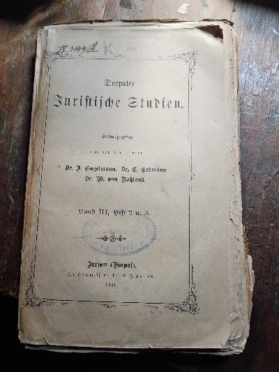 Dorpater Juristische Studien  Band III, Heft 2 u. 3 - Front Cover