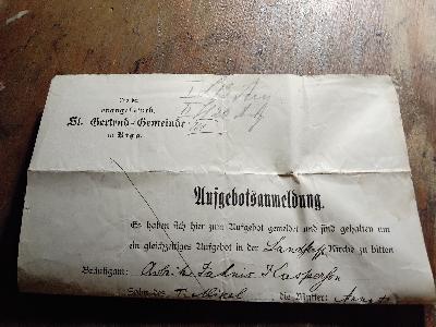 Aufgebotsanmeldung St. Gertrud Gemeinde Riga Kasperson Sihle - Front Cover