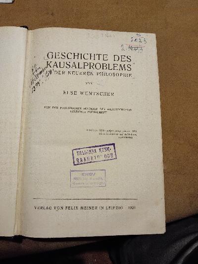 Geschichte des Kausalproblems in der neueren Philosophie - Front Cover