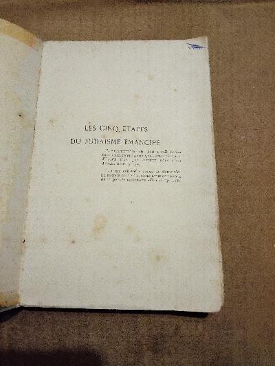 Les Cino Etapes du Judaisme Emancipe  (Die fünf Etappen der jüdischen Emanzipation) - Front Cover