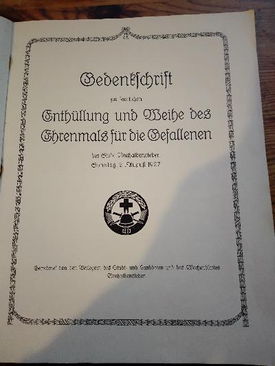 Gedenkschrift zur feierlichen Enthüllung und Weihe des Ehrenmals für die Gefallenen der Stadt Neuhaldensleben Sonntag 21. August 1927 - Front Cover