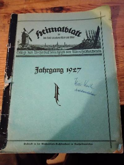 Heimatblatt für das Land um obere Aller und Ohre  Jahrgang 1927 - Front Cover