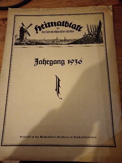 Heimatblatt für das Land um obere Aller und Ohre  Jahrgang 1936 - Front Cover