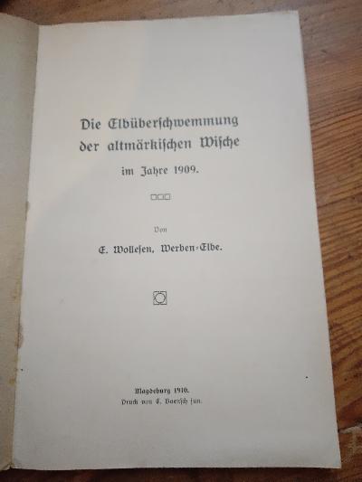 Die Elbüberschwemmung der altmärkischen Wische  im Jahre 1909 - Front Cover