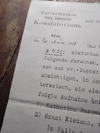 Schreiben vom Kurländisches Evang. Lutherisches Consistorium an Pastor Raison Landsen bezüglich Übertritt zum evangelischen Glauben - Front Cover