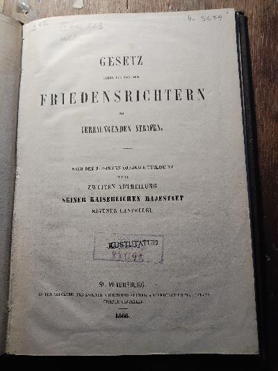 Gesetz ueber die von den Friedensrichtern zu verhaengenden Strafen - Front Cover