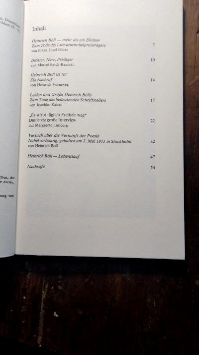 Heinrich Böll  Zu seinem Tode  Ausgewählte Nachrufe und das letzte Interview - Front Cover