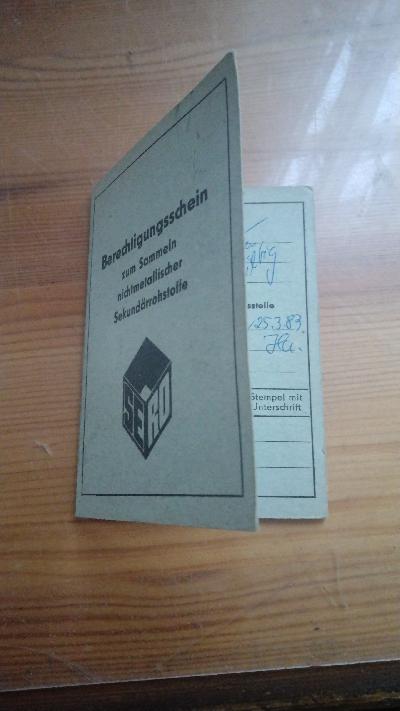 Berechtigungsschein zum Sammeln nichtmetallischer Sekundärrohstoffe - Front Cover