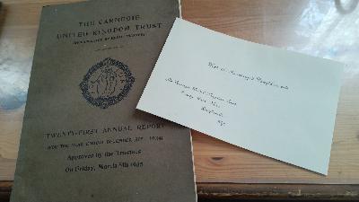 The Carnegie United Kingdom Trust  (Incorporated by Royal Character): Twenty-first annual Report  (For the Year ending December 31st 1934)  Approved by the Trustees  on Friday, March 8th 1935 - Front Cover