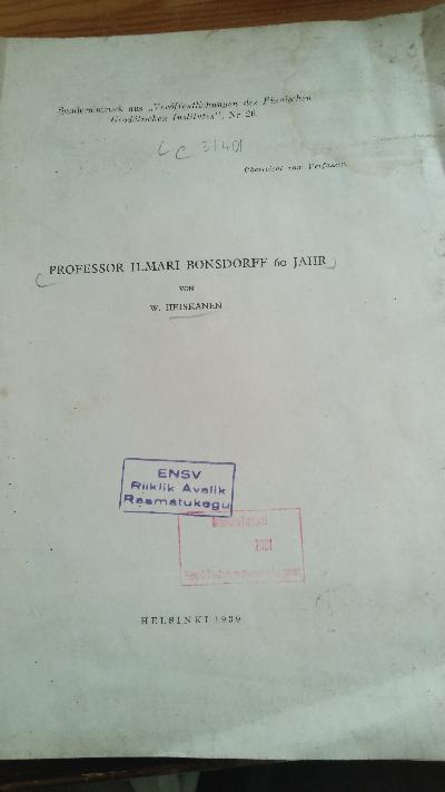 Professor Ilmari Bonsdorff  60 Jahr - Front Cover