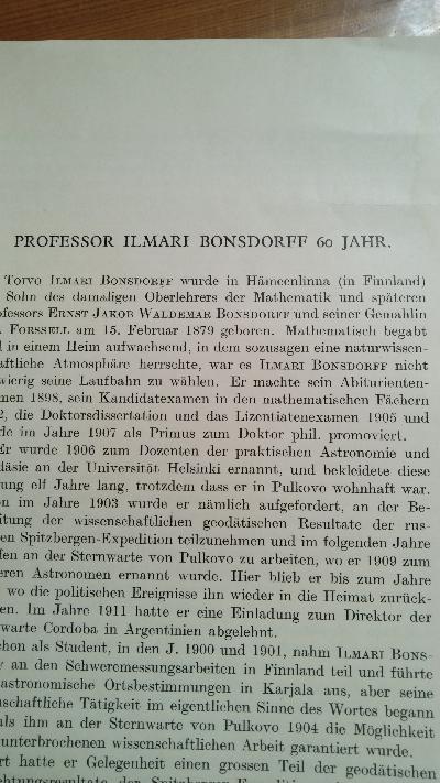 Professor Ilmari Bonsdorff  60 Jahr - Front Cover