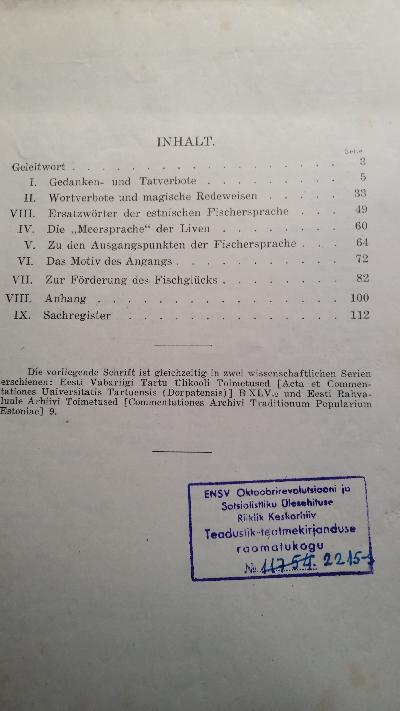 Gedanken- , Tat- und Worttabu bei den estnischen Fischern - Front Cover