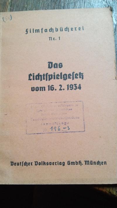 Das Lichtspielgesetz vom 16.2. 1934 - Front Cover