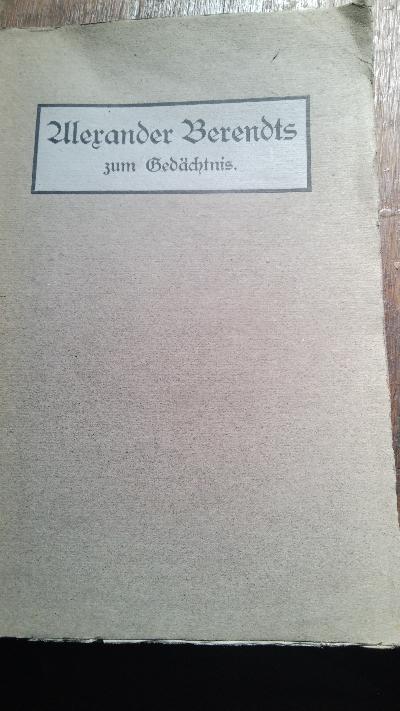 Alexander Berendts zum Gedächtnis - Front Cover