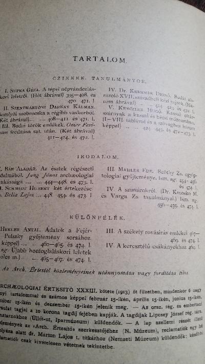 Archaeologiai Ertesitö  33. Kötet 5. SZ. - Front Cover