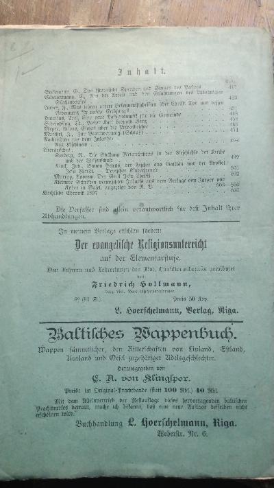 Mittheilungen und Nachrichten für die evangelische Geistlichkeit Russlands.  Neue Folge Dreissigster Band September und Oktober - Front Cover