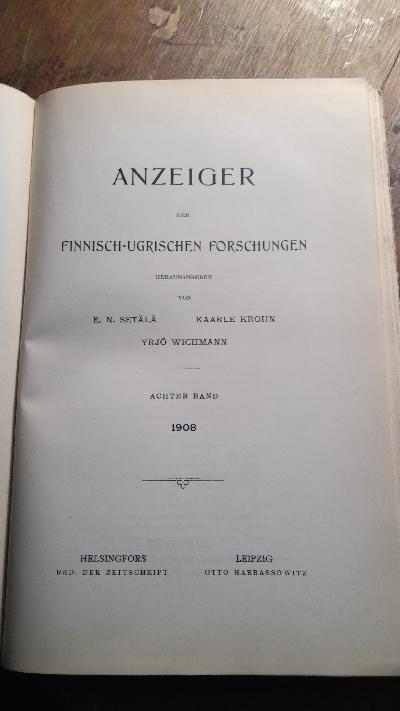 Finnisch - Ugrische Forschungen  Zeitschrift für finnisch - ugrische Sprach - und Volkskunde  Achter Band  Heft 1-3 - Front Cover