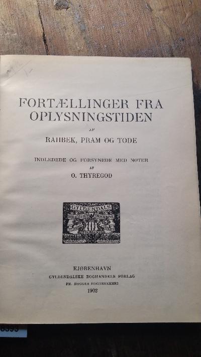 Fortaellinger fra Oplysningstiden  af Rahbeck, Pram og Tode - Front Cover