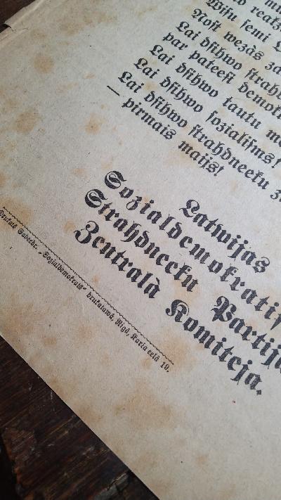 Flugblatt der Lettischen Sozialdemokratischen Arbeiterpartei zum 1. Mai 1919 - Front Cover