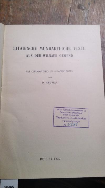 Litauische Mundartliche Texte aus der Wilnaer Gegend - Front Cover