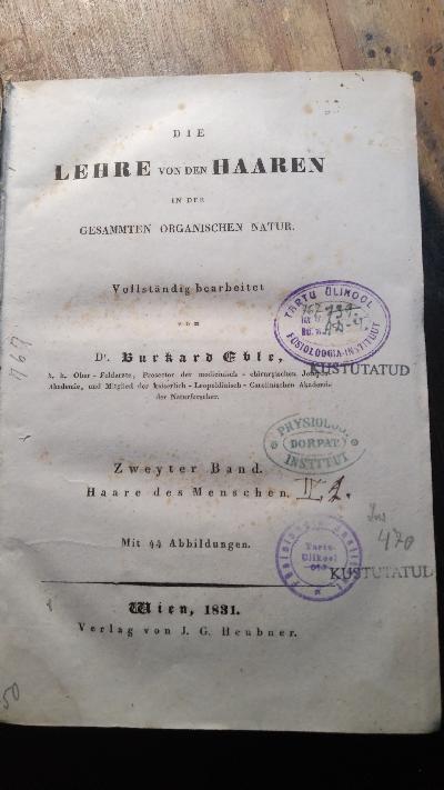 Die Lehre von den Haaren in der gesammten organischen Natur  Zweyter Band  Haare des Menschen - Front Cover