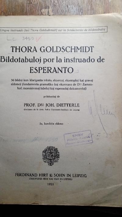 Thora Goldschmidt  Bildotabuloj la instruado de Esperanto - Front Cover