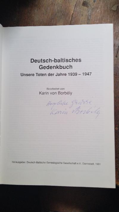 Deutsch - baltisches Gedenkbuch   Unsere Toten der Jahre 1939 - 1947 - Front Cover