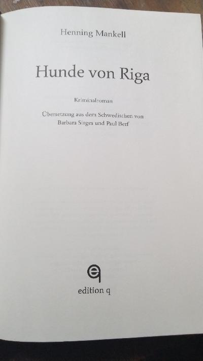 Hunde von Riga - Front Cover