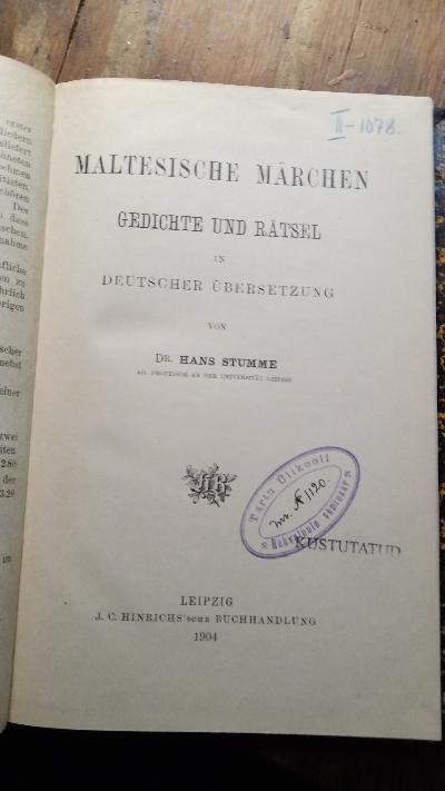 Maltesische Märchen  Gedichte und Rätsel in deutscher Übersetzung - Front Cover