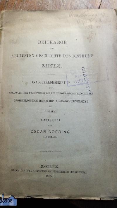 Beitraege zur aeltesten Geschichte des Bisthums Metz - Front Cover