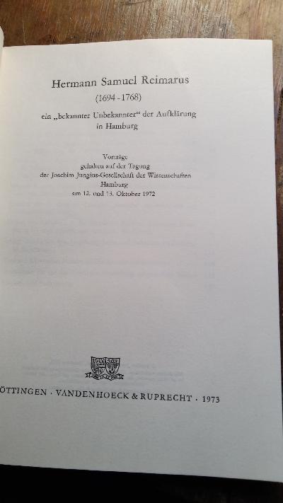 Hermann Samuel Reimarus (1694 - 1768)  ein bekannter Unbekannter der Aufklärung in Hamburg - Front Cover