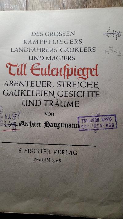 Des grossen Kampffliegers, Landfahrers, Gauklers und Magiers Till Eulenspiegel   Abenteuer, Streiche, Gaukeleien, Gesichte und Träume - Front Cover