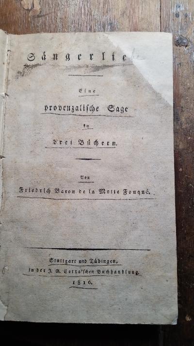 Sängerliebe  Eine provenzalische Sage in drei Büchern - Front Cover